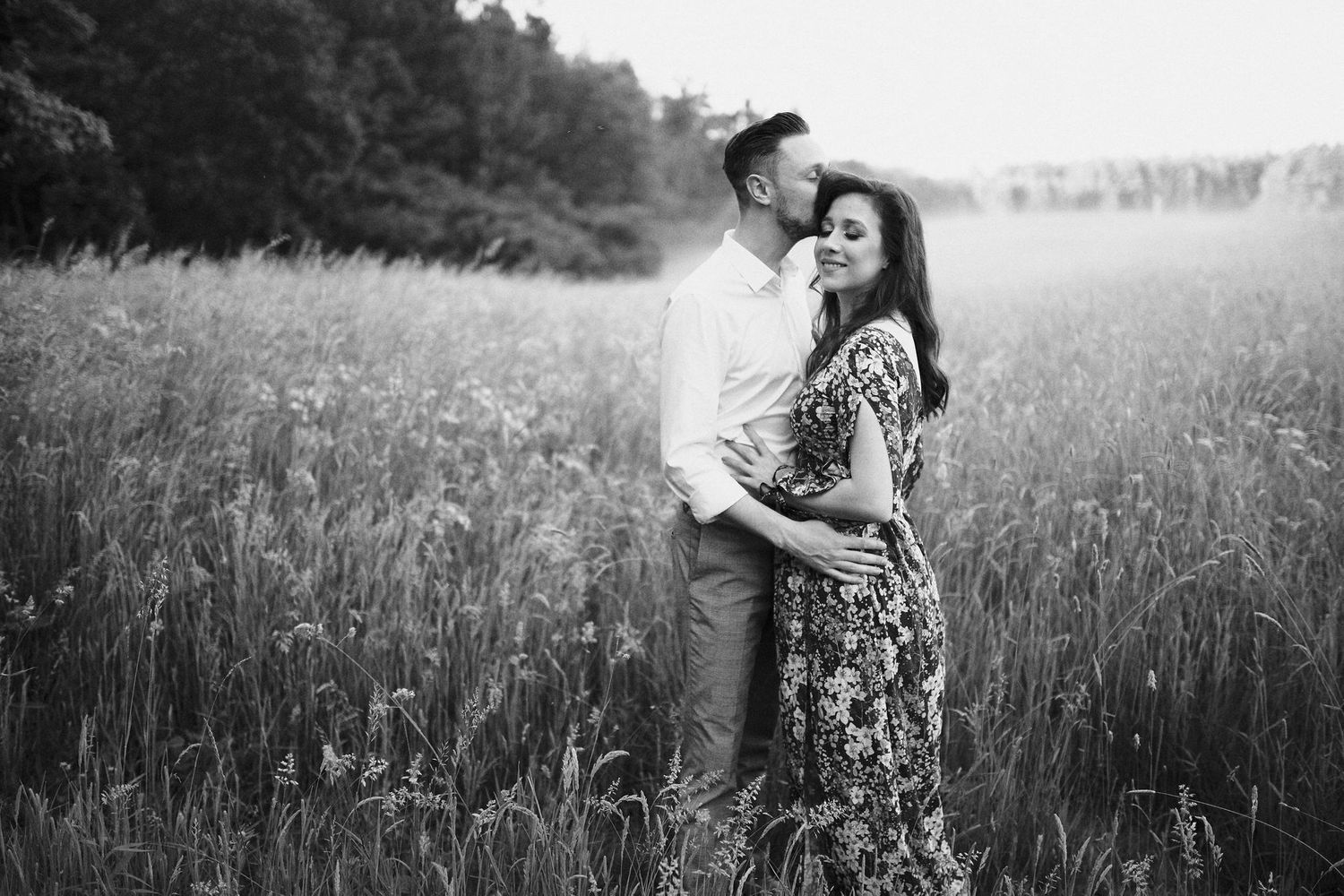 engaged couple in the morning