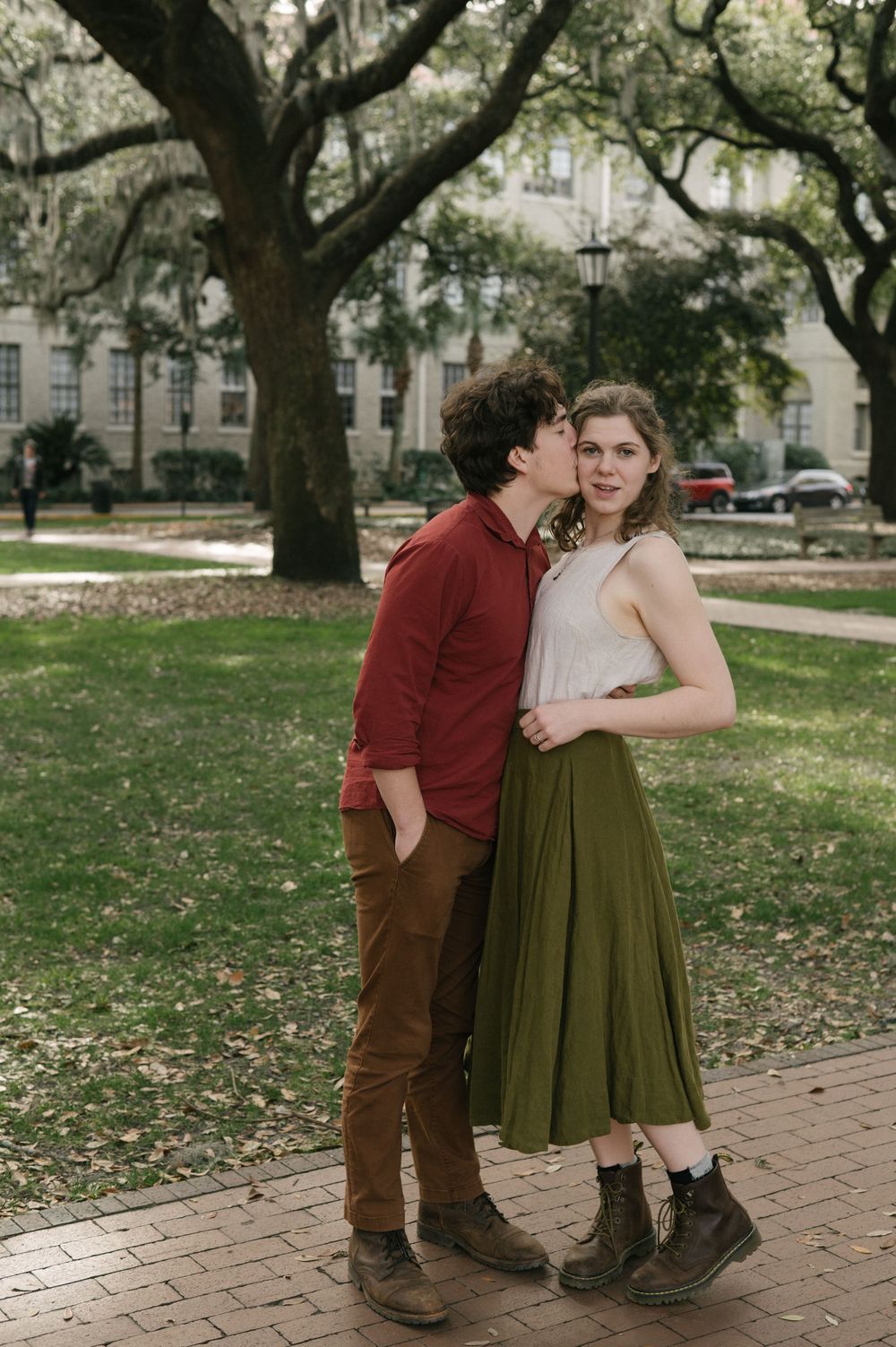 a man kissing a woman in Savannah, Georgia