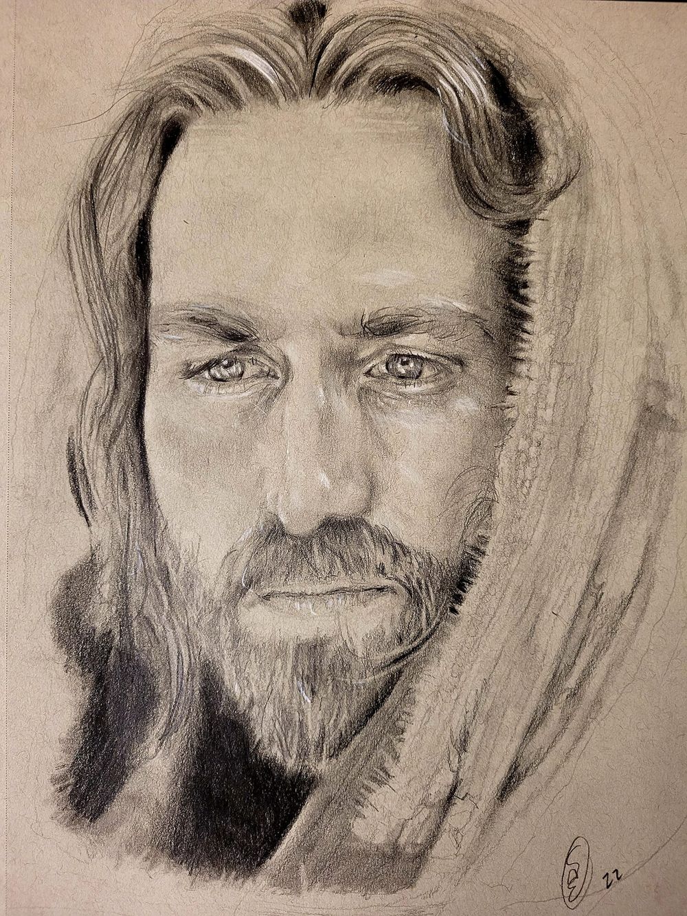 "Jesus" - Inspired by Passion of the Christ movie, Graphite 9x12