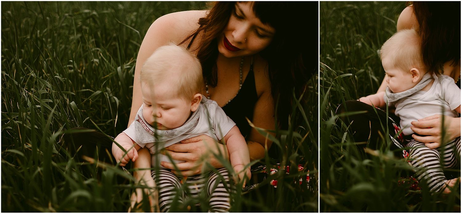 Candid moments shared in a green field on a summer day.