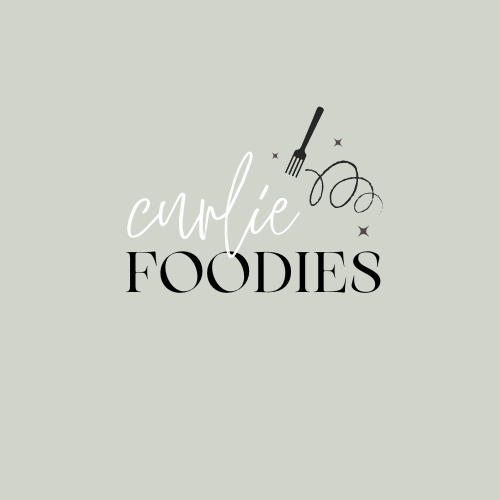 Minimalist food blog logo with handwritten script and pen flourish on gray background.