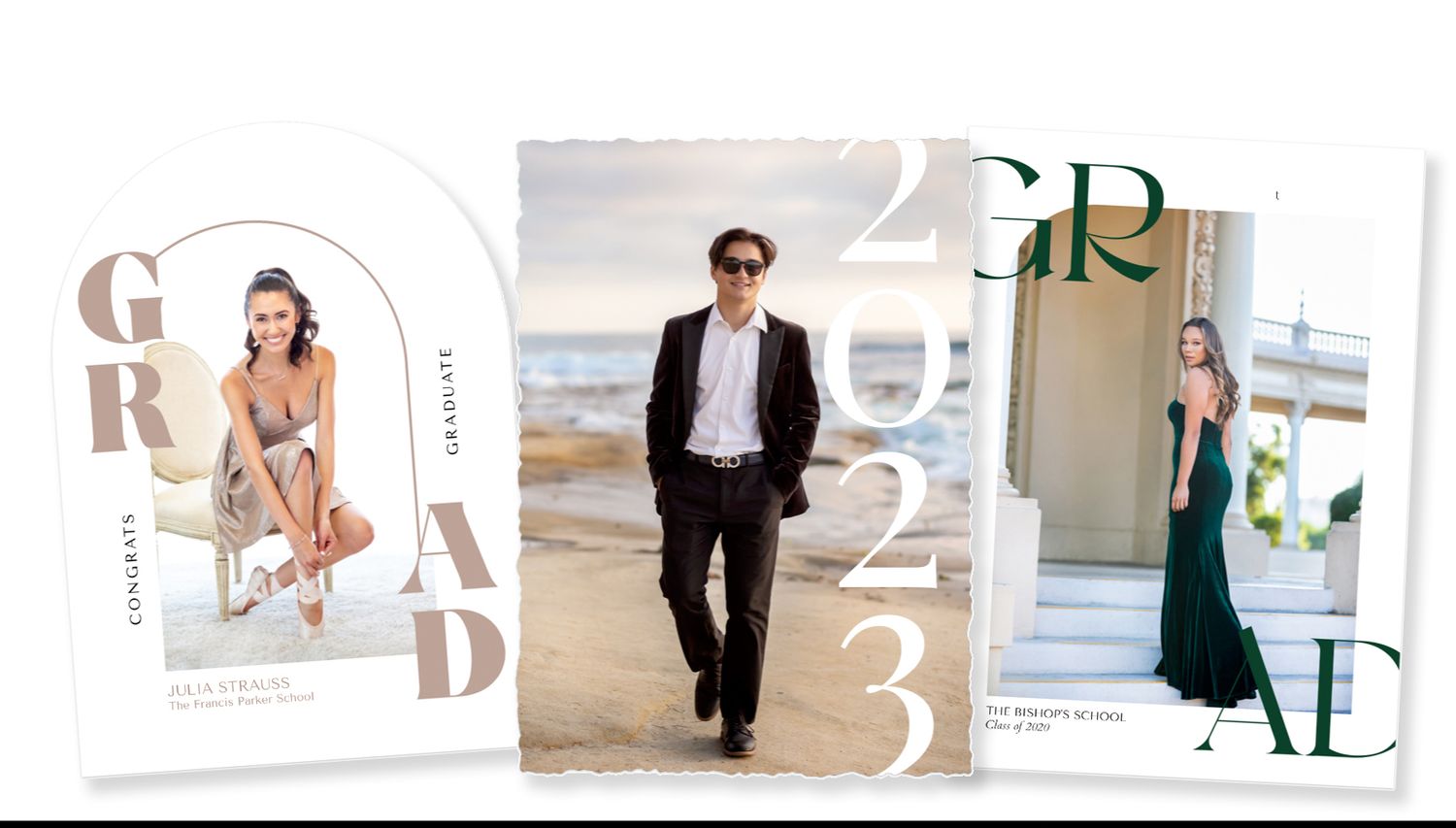Three magazine cover designs featuring fashion portraits in elegant poses with modern typography and minimal styling.