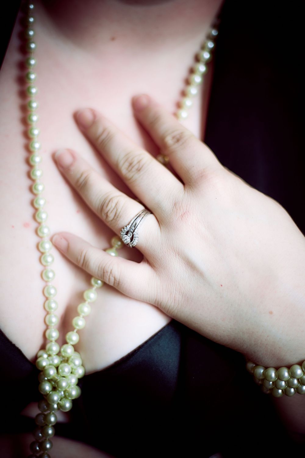 A Close up shot of a hand with a ring on it.
