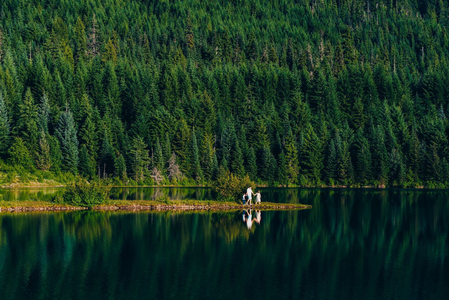 Family shot at Gold Creek Pond near Snoqualmie Pass Summit, Washington.