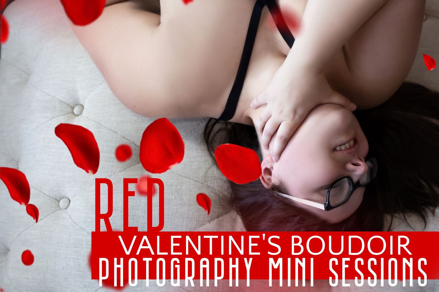 Gorgeous curvy woman holding her neck for Red Valentine's Boudoir Photography Mini Sessions
