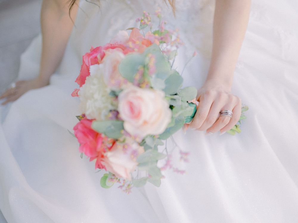 Destination wedding in Cyprus, Lefkara village. Bride's bouquet and ring details