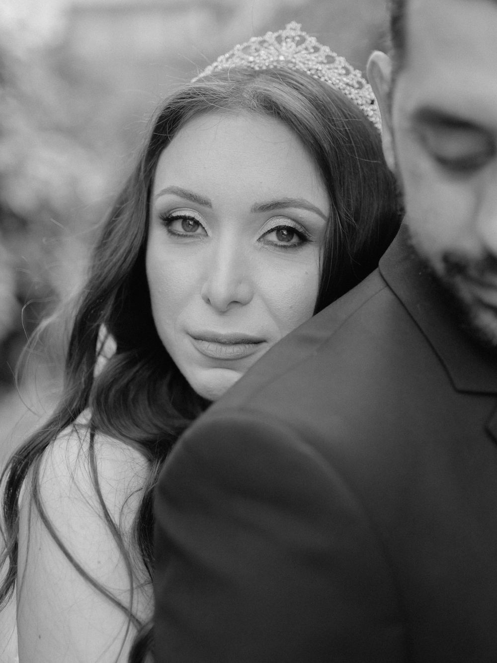 Destination wedding in Cyprus, Lefkara village. Black and white closeup image of the stunning bride