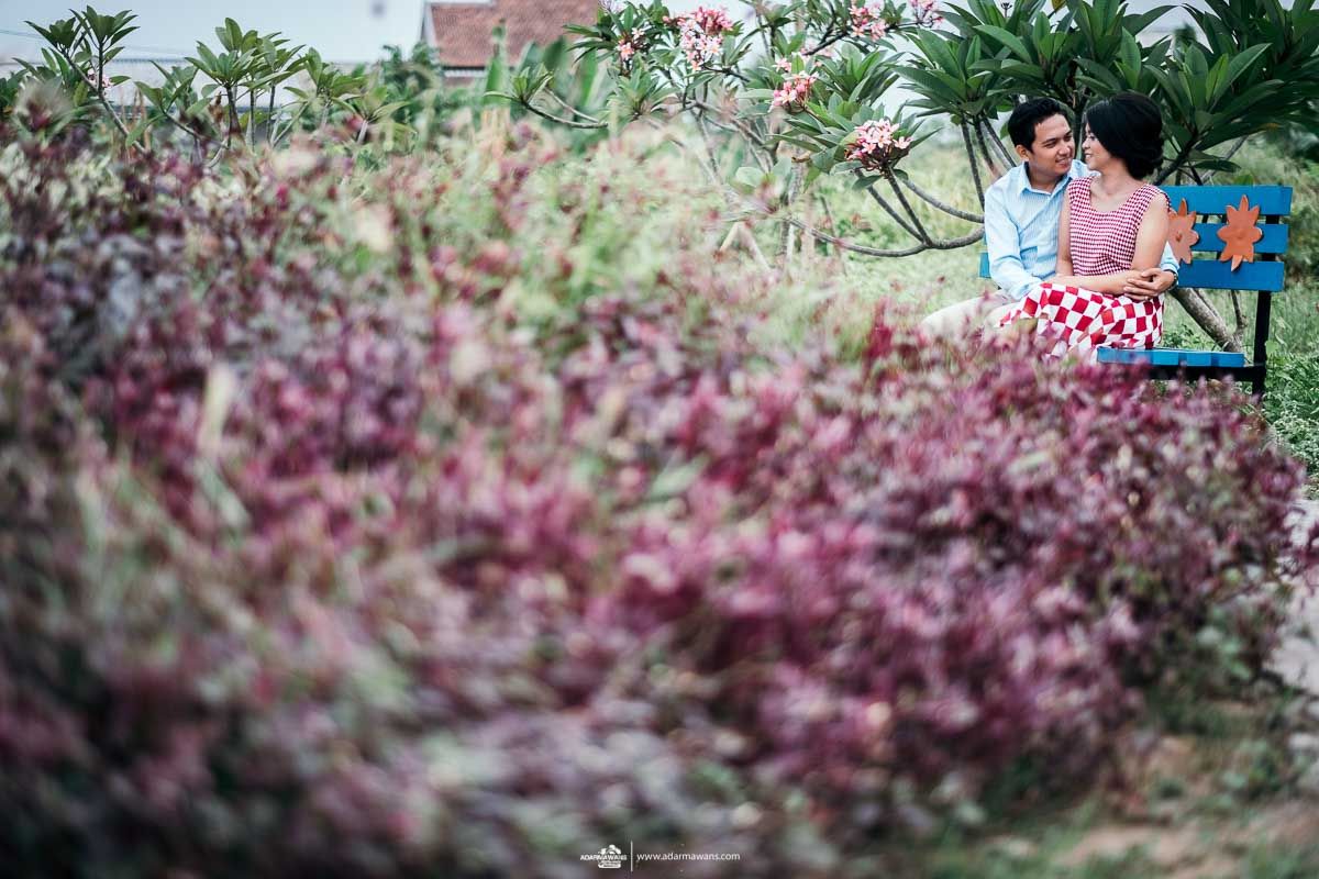 Pink cherry blossoms frame a dreamy garden scene with selective focus.