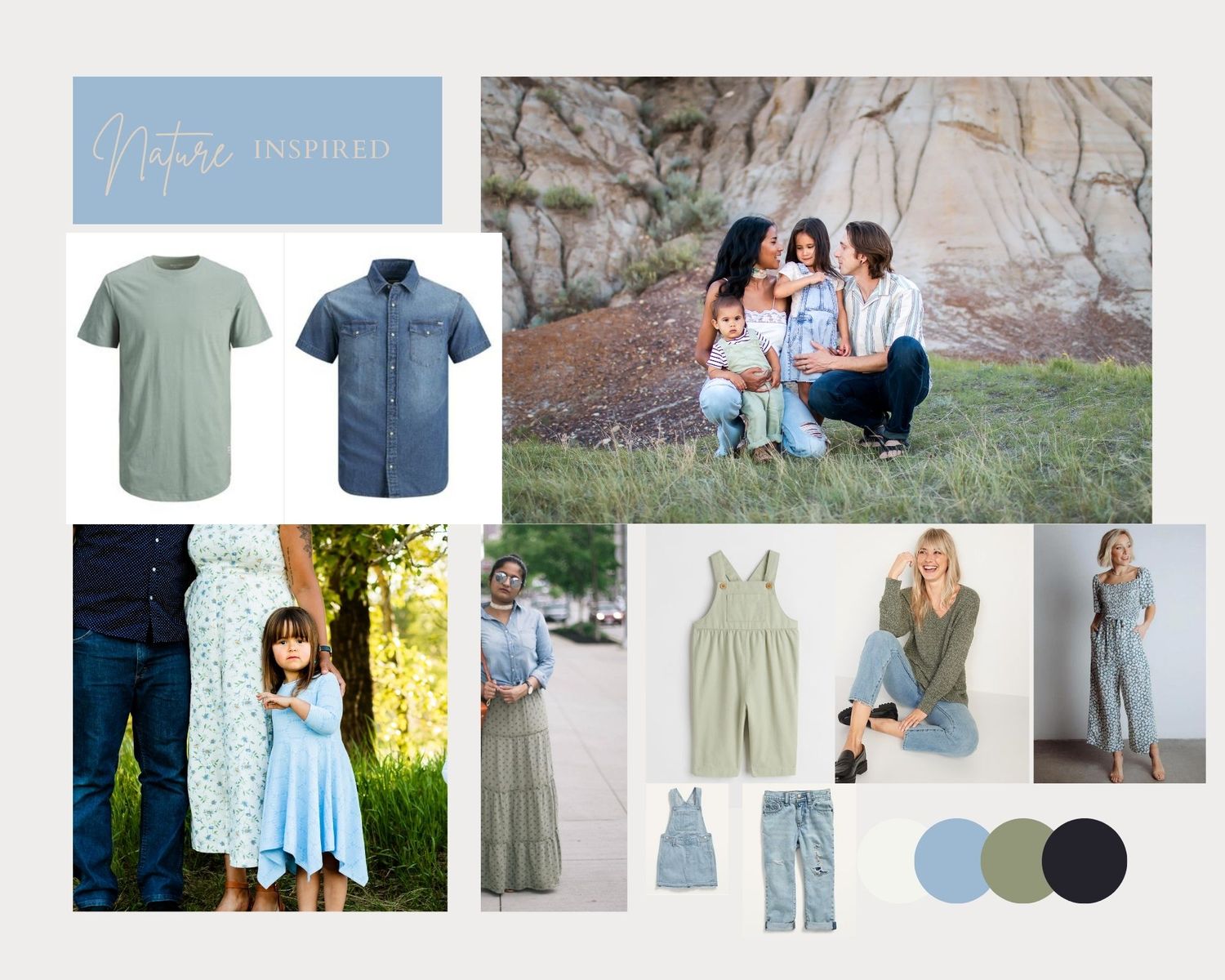 Nature-inspired blues and greens mood board for photos in Spring 2022 by Love & Sunshine Photography