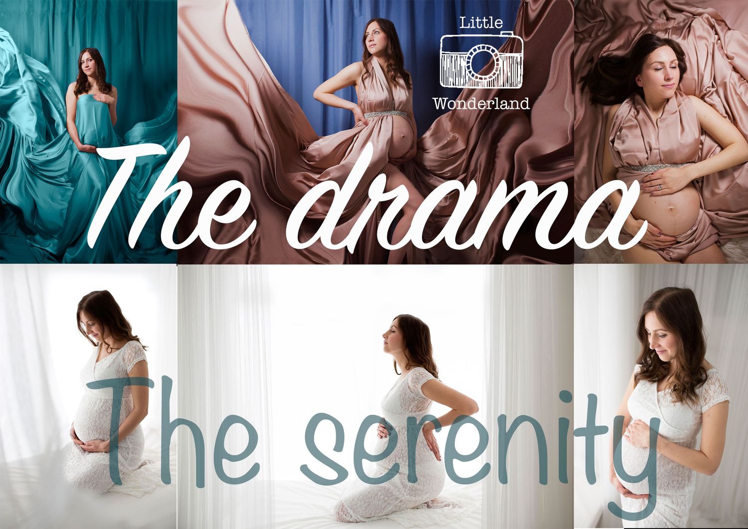 maternity portraits. Light and airy natural maternity style. Dramatic, glamorous maternity portraits with flowing fabric