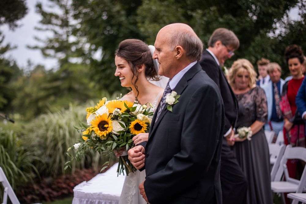 Bride and father of the bride processional outdoor wedding ceremony at Stratford Country Club
