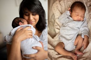 Dubai mom with baby newborn photoshoot at home