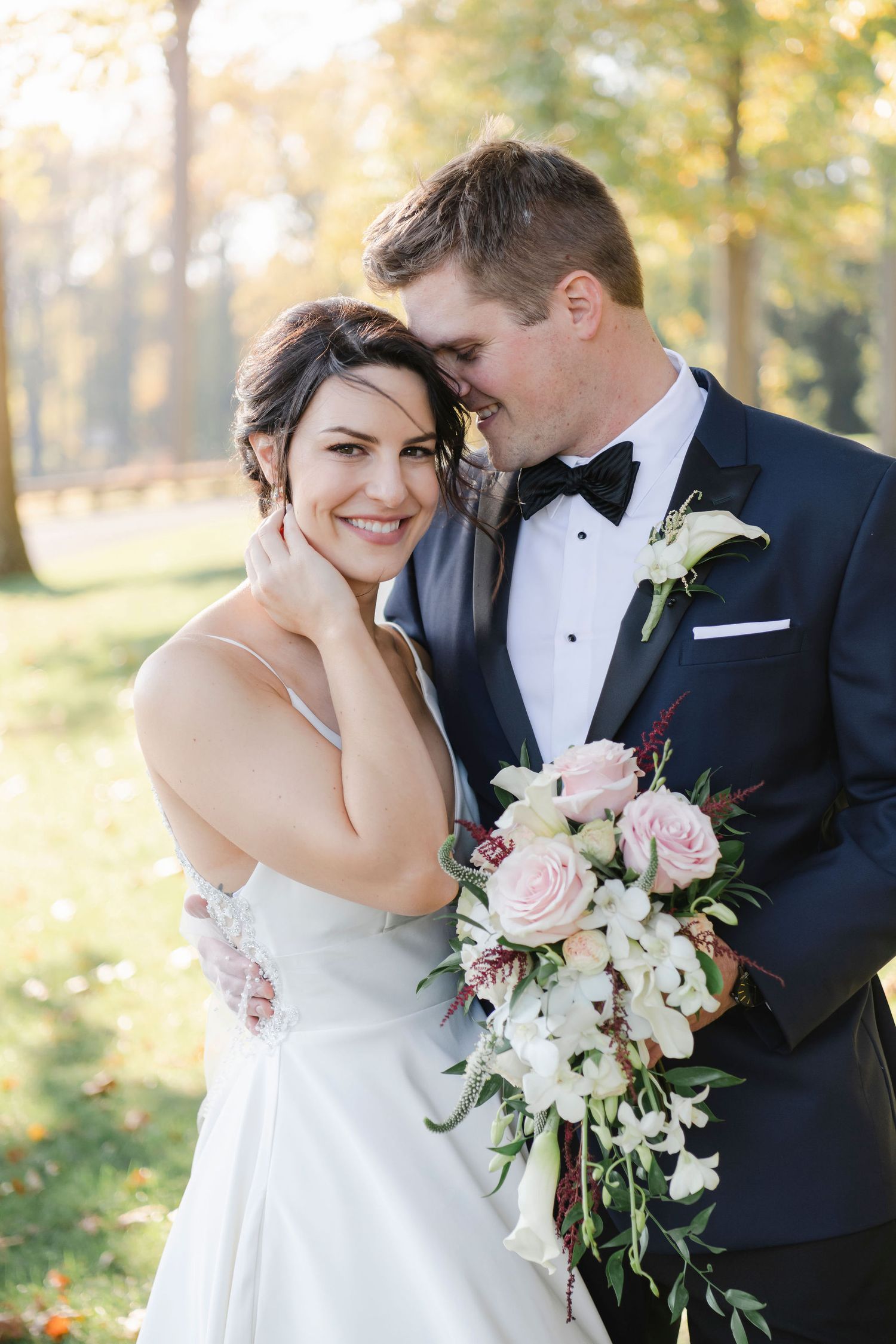 bride and groom portrait with wind at Manufacturers Wedding portrait