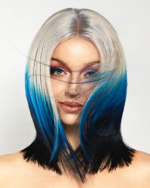 Blonde blue black ombre hair