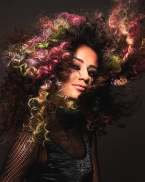 curly textured hair image, multicoloured.