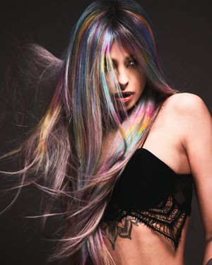 pastel rainbow hair. 3d holographic hair colour.