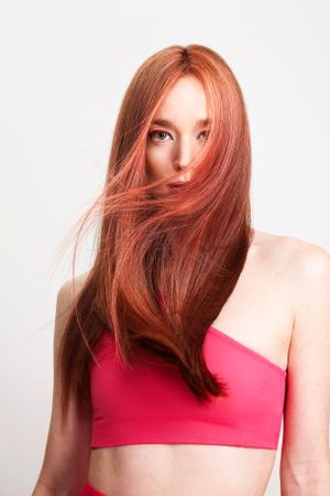 long layered copper hair.