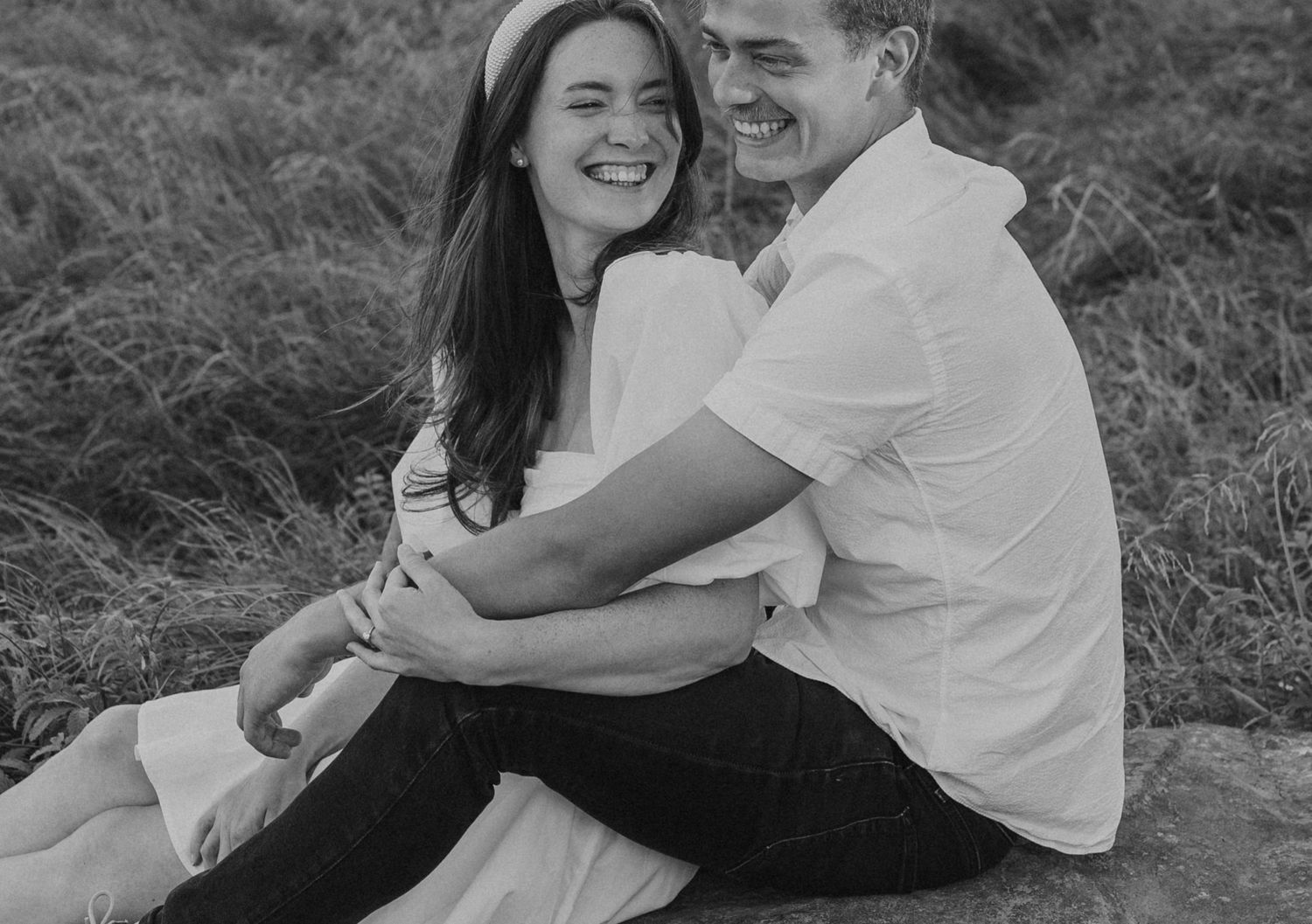 engagement-couple-happy-black-and-white-photo
