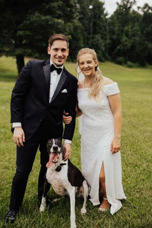 bride & groom with dog