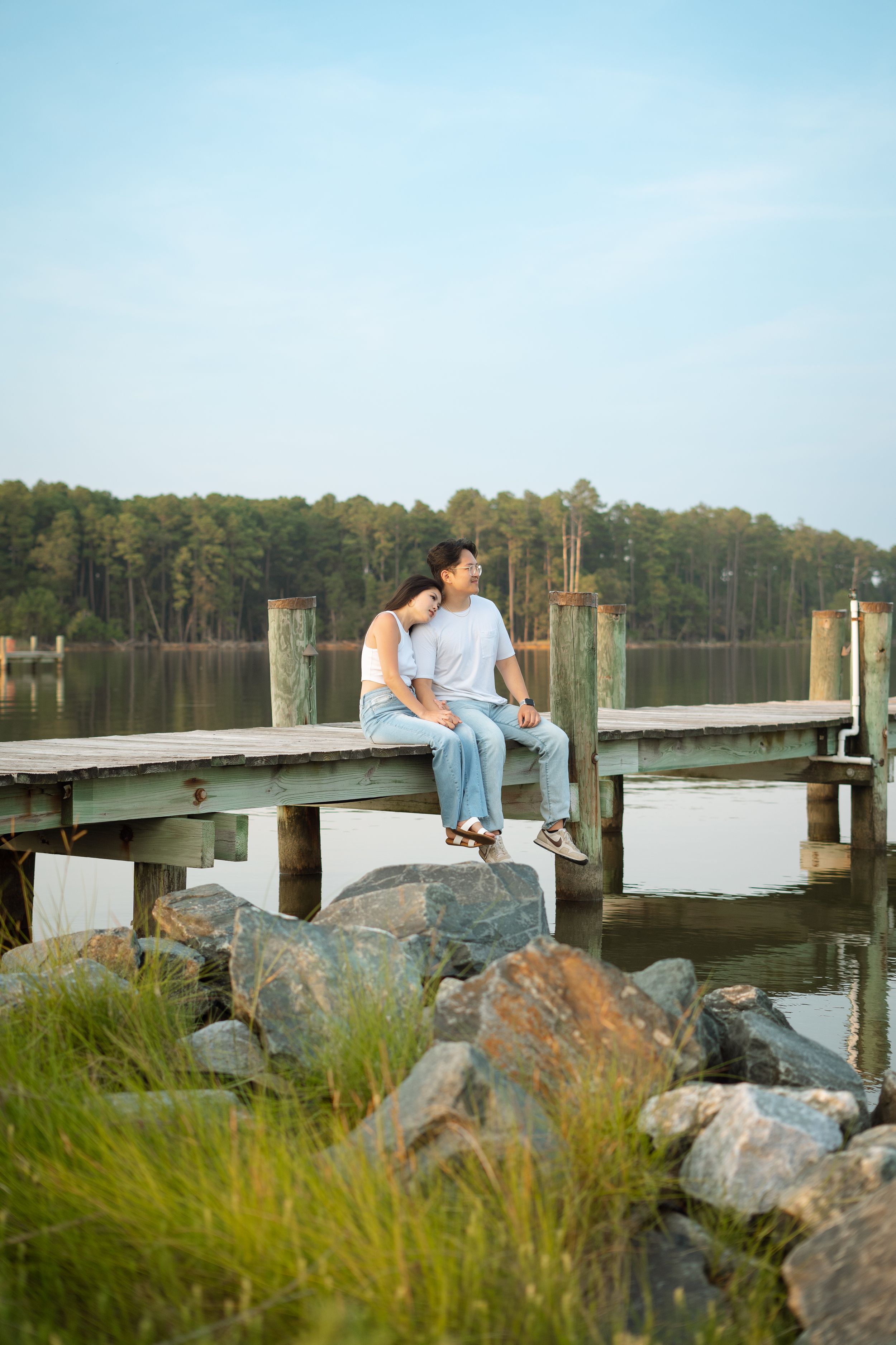 couple on dock photoshoot