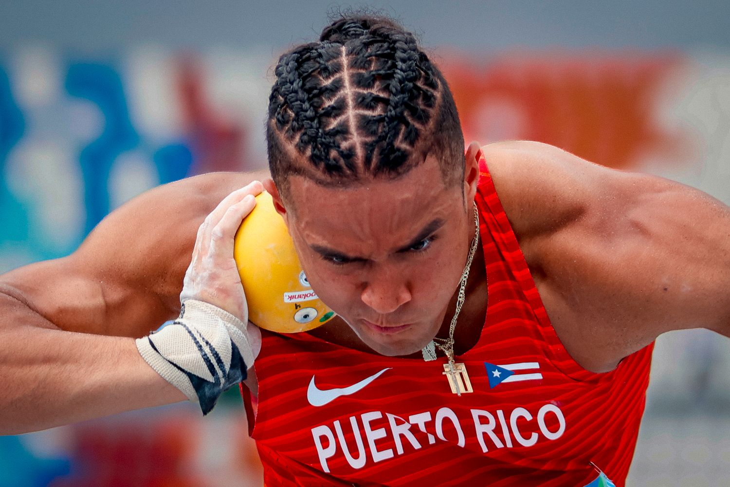 Ayden Owens-Delerme, a Puerto Rican decathlon athlete, in the Central American and Caribbean Games.
