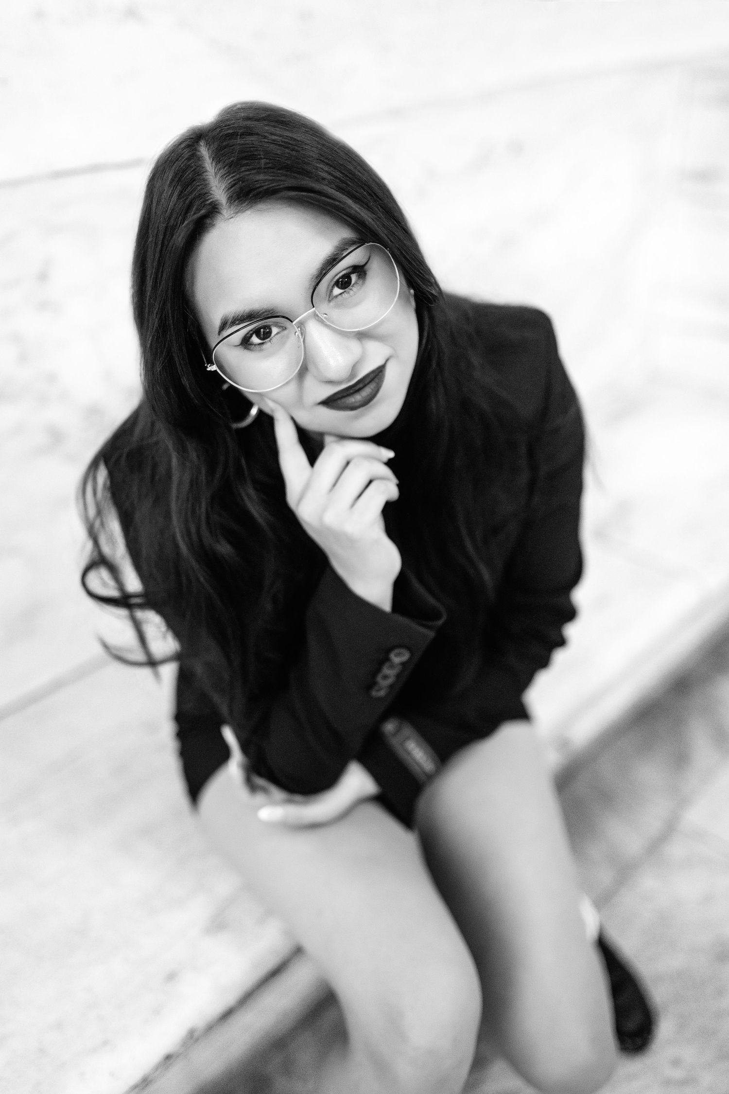 High contrast black and white portrait series on white background. in NYC Destination senior photographer