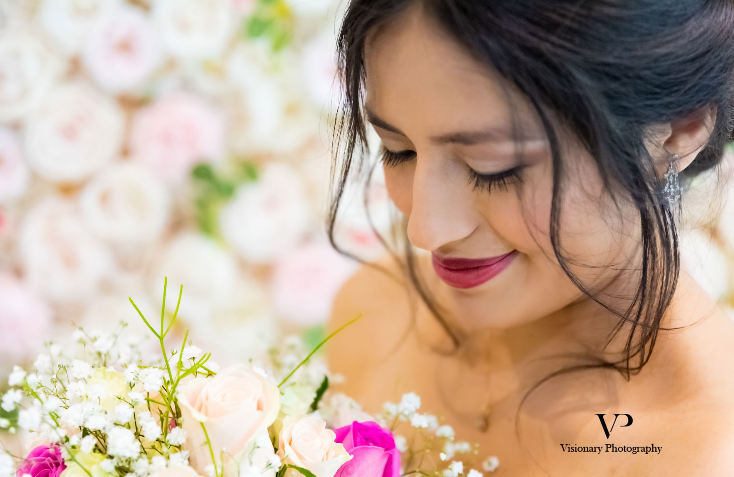 Brent Civic Centre, Wembley, flower backdrop, bridal shoot