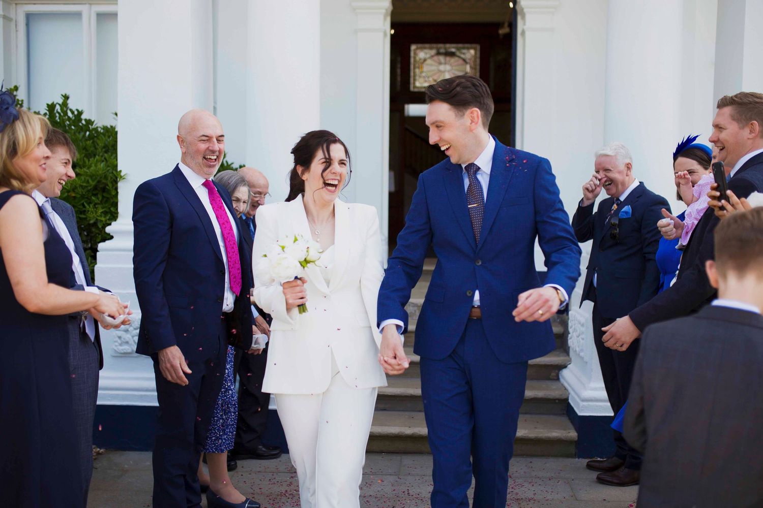 Couple exiting Runcorn Town Hall Registry Office