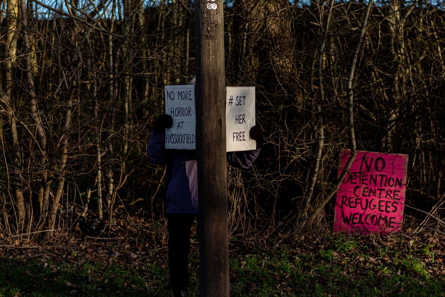 Banners at the Solidarity with Women Refugees demo outside the 'Derwentside IRC'