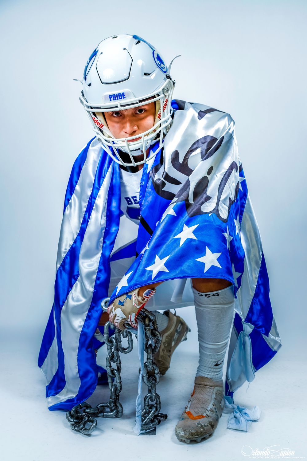 Athletic uniform with American flag design and stars displayed against light background.