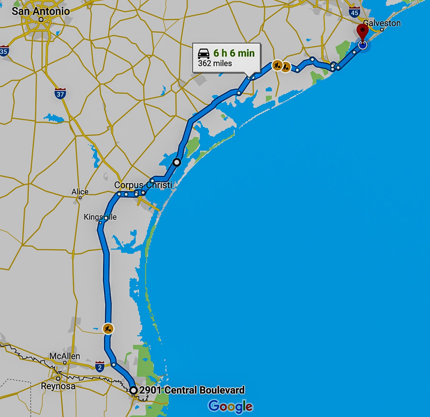 Brownsville, TX to Galveston, TX