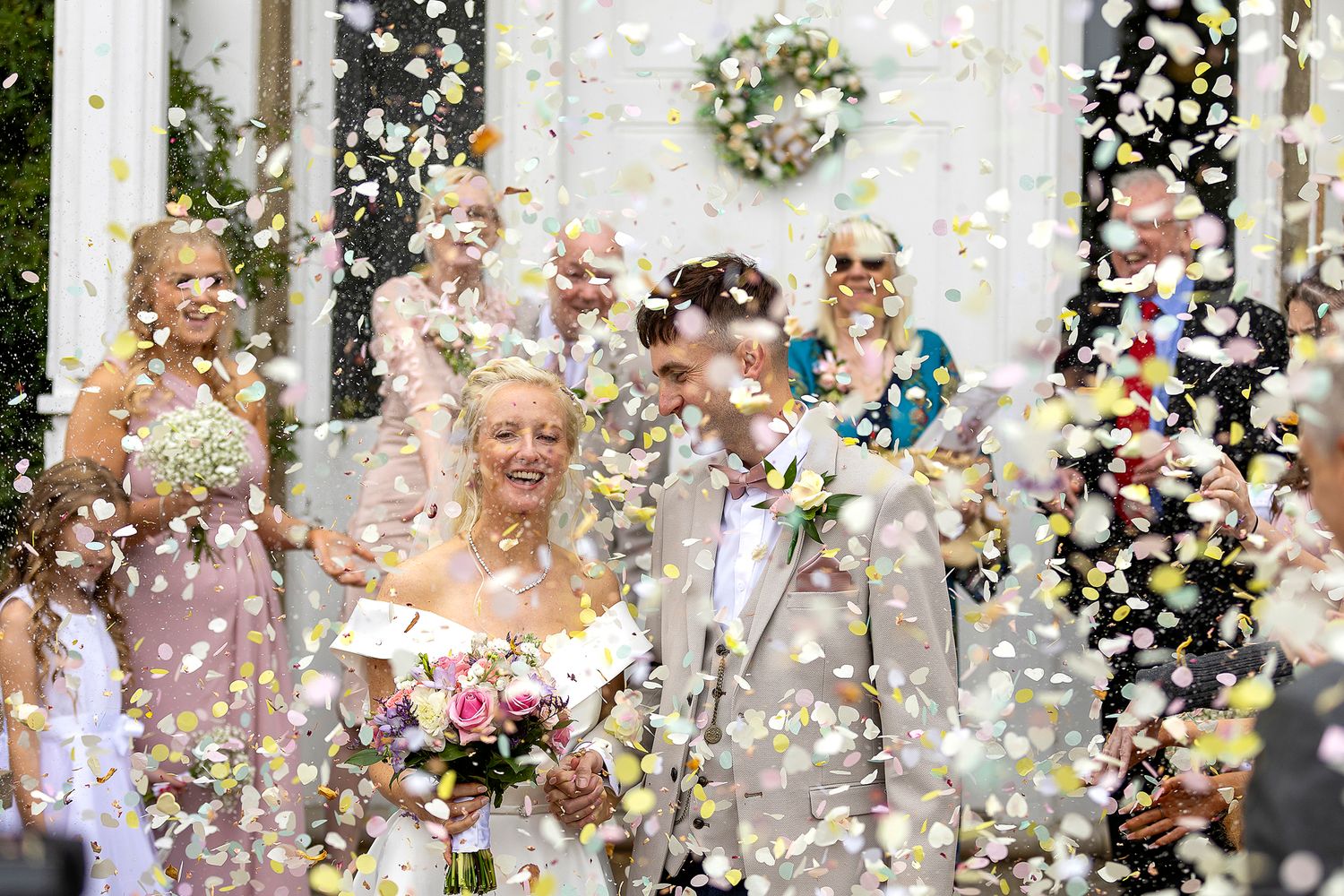 confetti photo at shottle hall Derbyshire