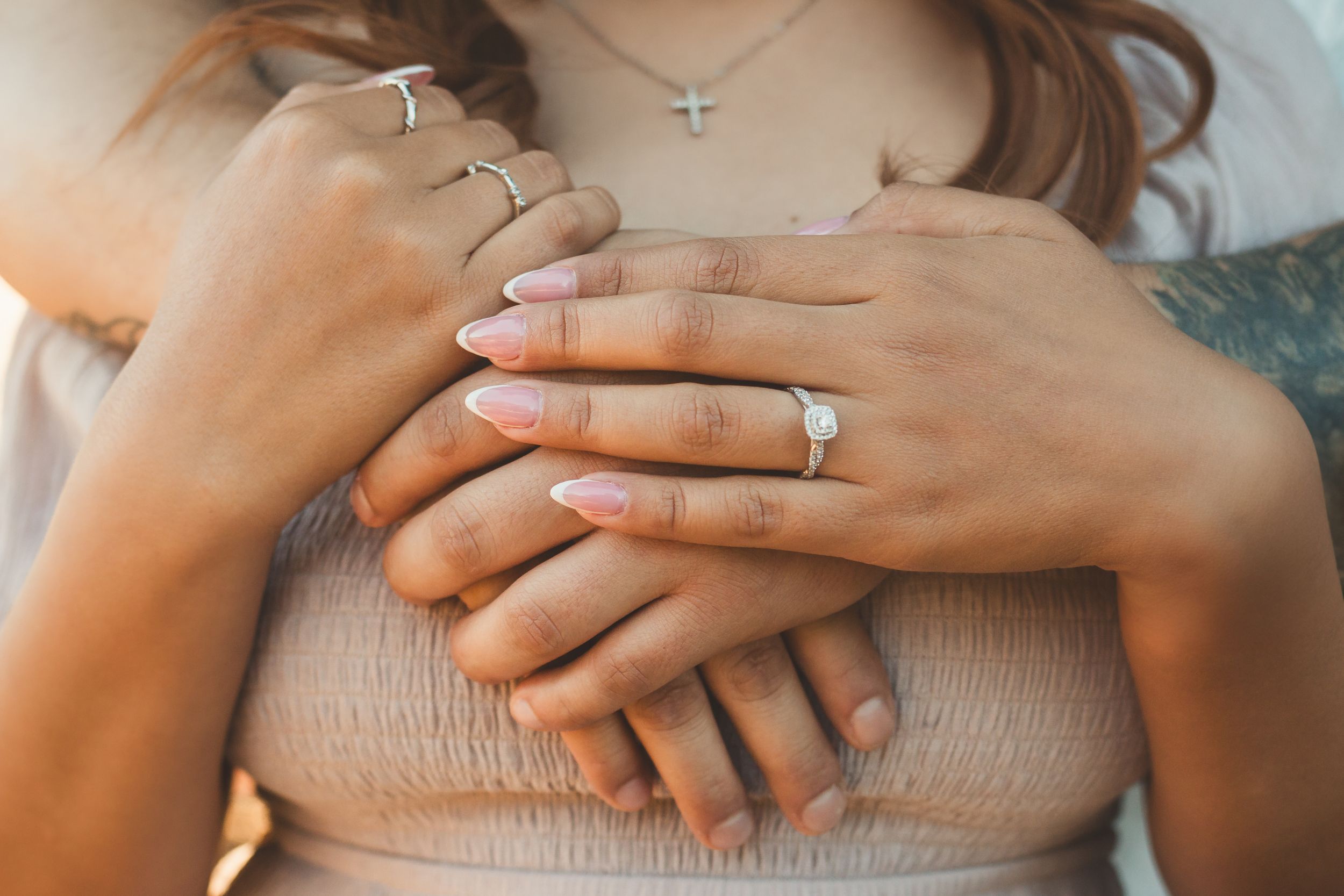 Engagement ring, hands, details