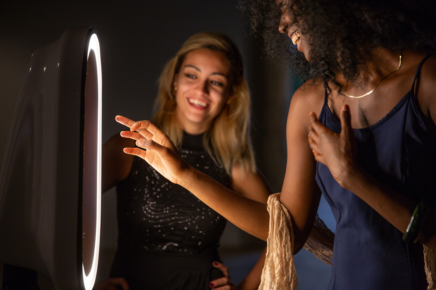 Nightclub scene with dramatic lighting and dancing silhouettes.