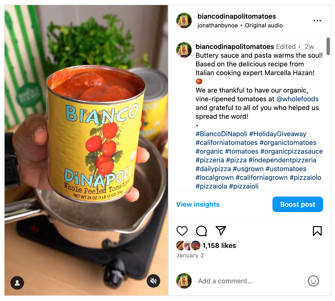 Organic Canned Tomatoes used to make a simple Pasta Sauce