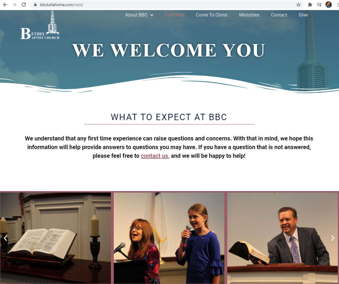 A modern website welcome page layout showing multiple sections and navigation menu.