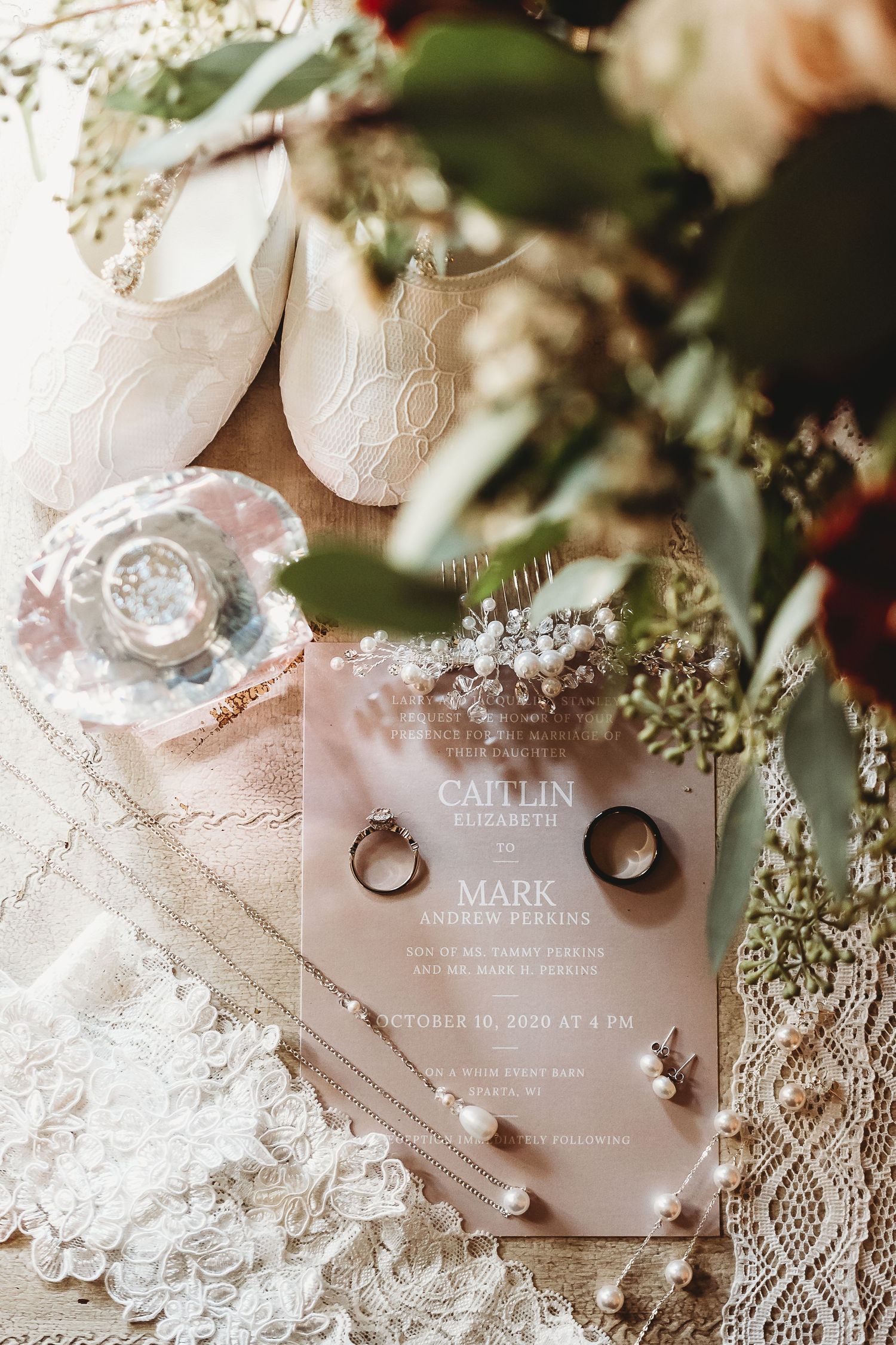 flat lay, wedding day jewelry, wedding invitation, wedding photographer, wisconsin photographer, Amanda Clark, Manda Mae