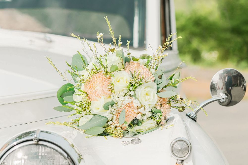 Car with white flowers photo