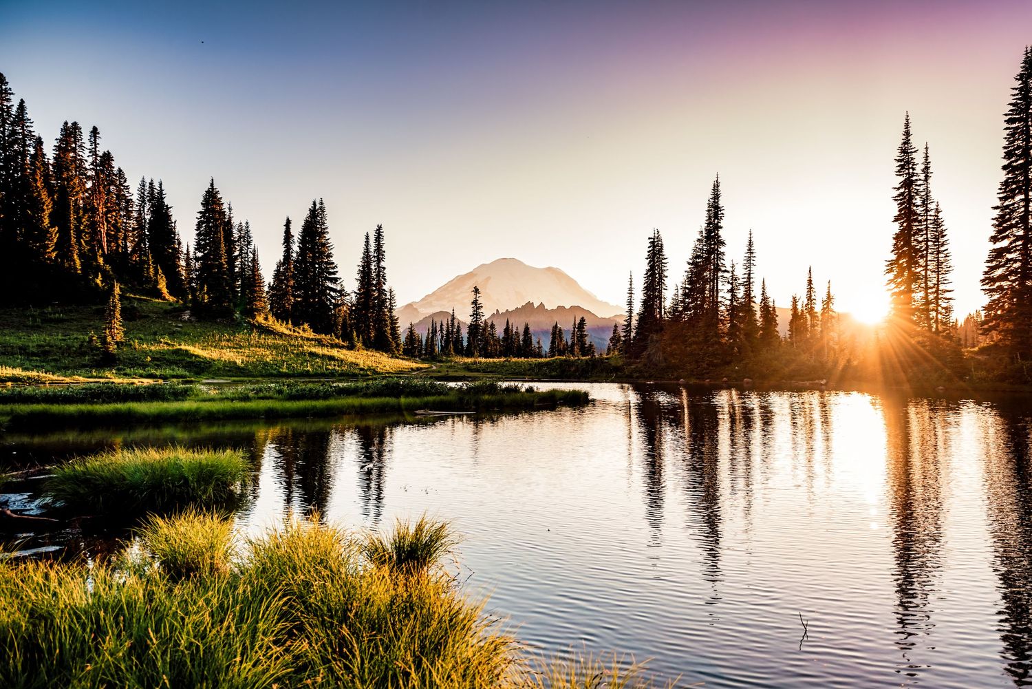 Beautiful Landscape photograph at Tipsoo Lake on Mt. Rainier, Washington.