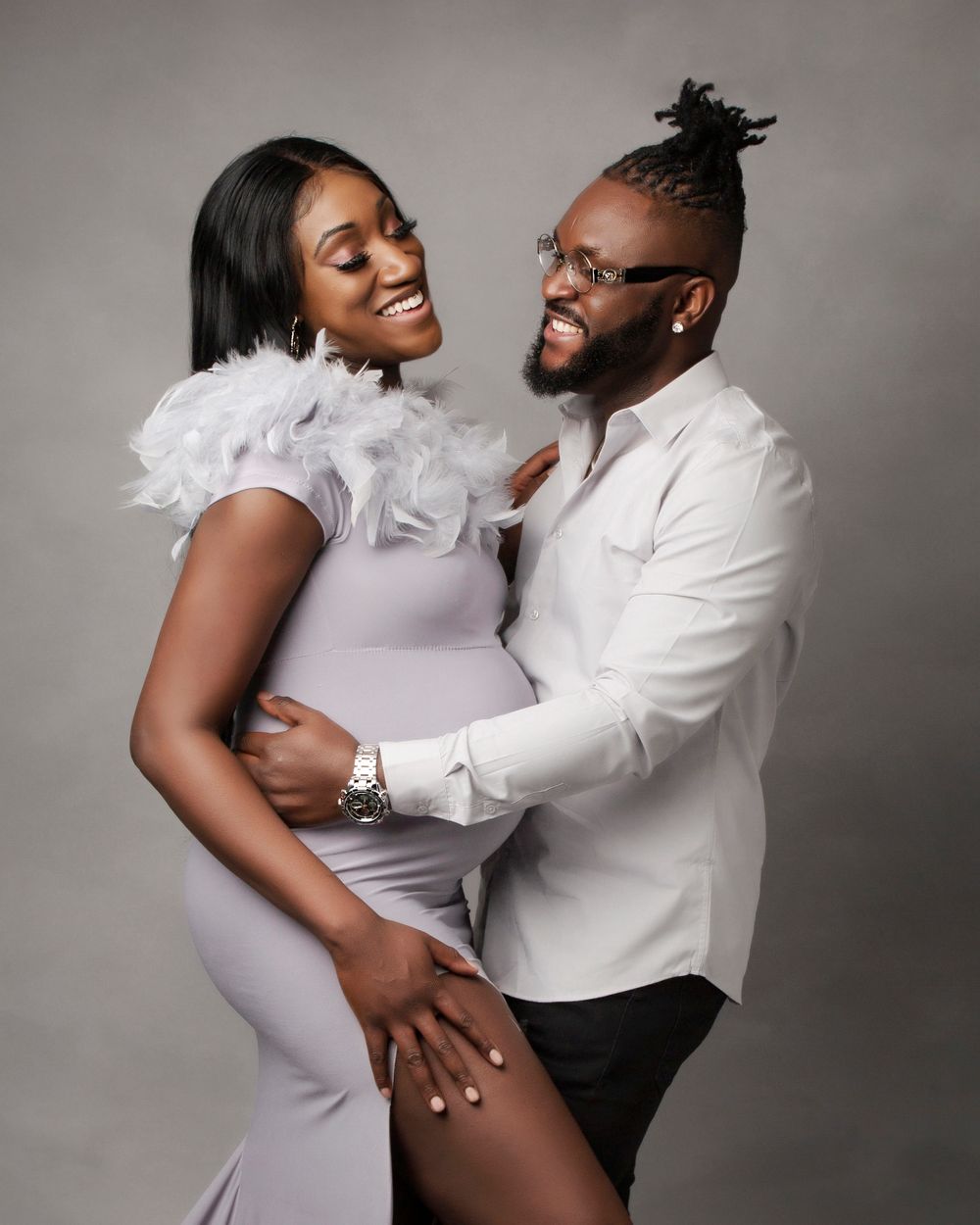 Maternity couple candid portrait photo