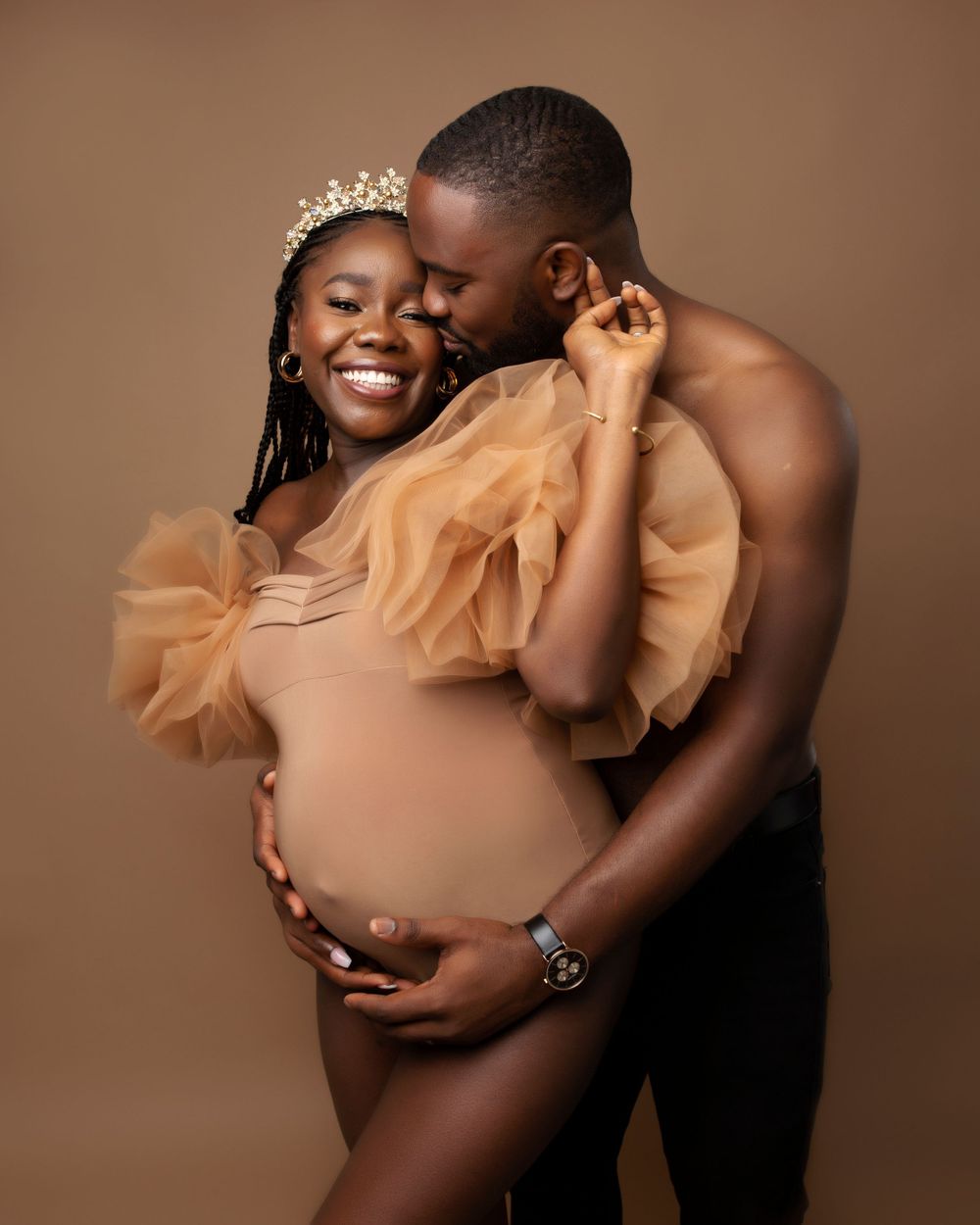 Maternity couple candid portrait photo