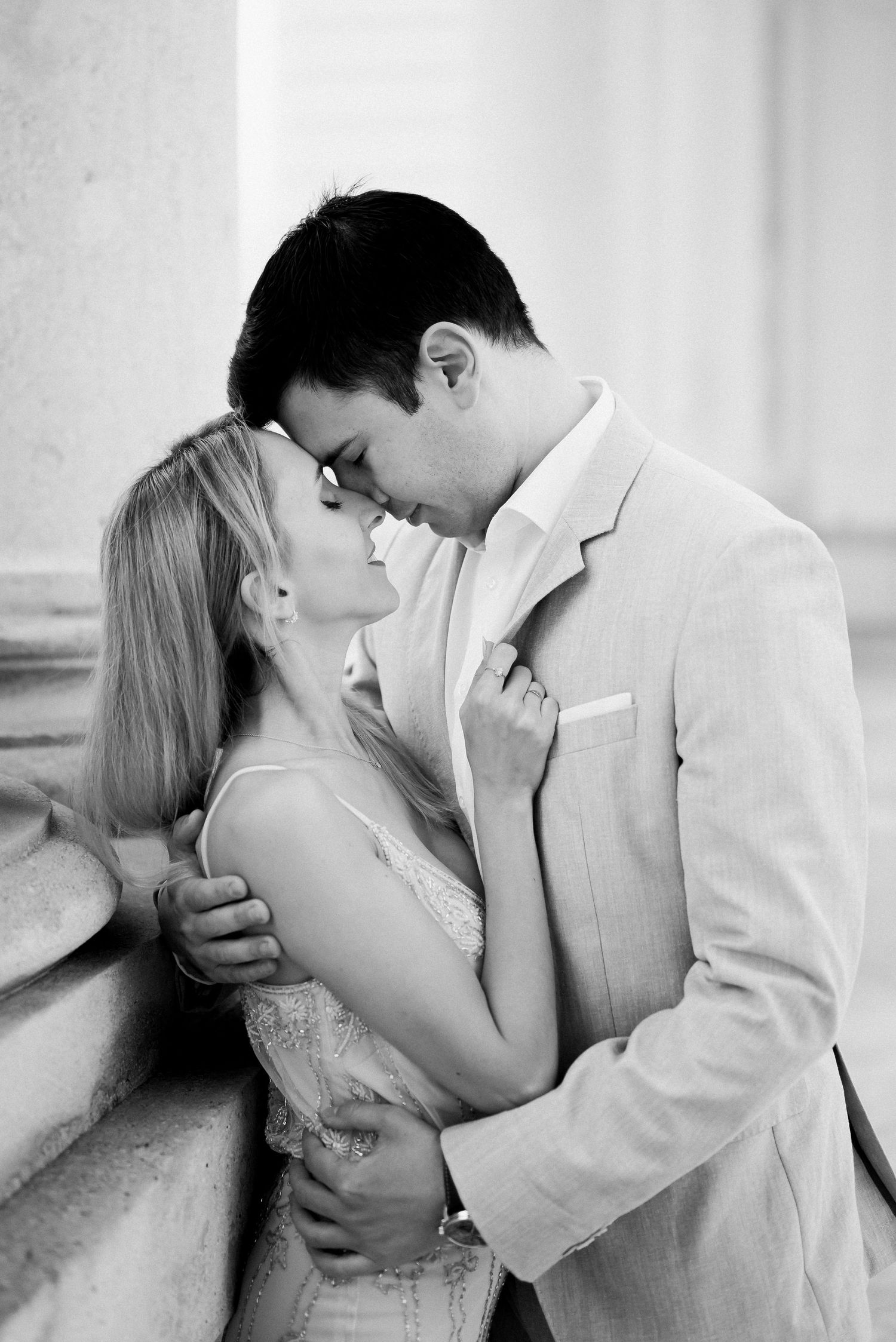 Couple embracing in romantic hug in a castle in Switzerland