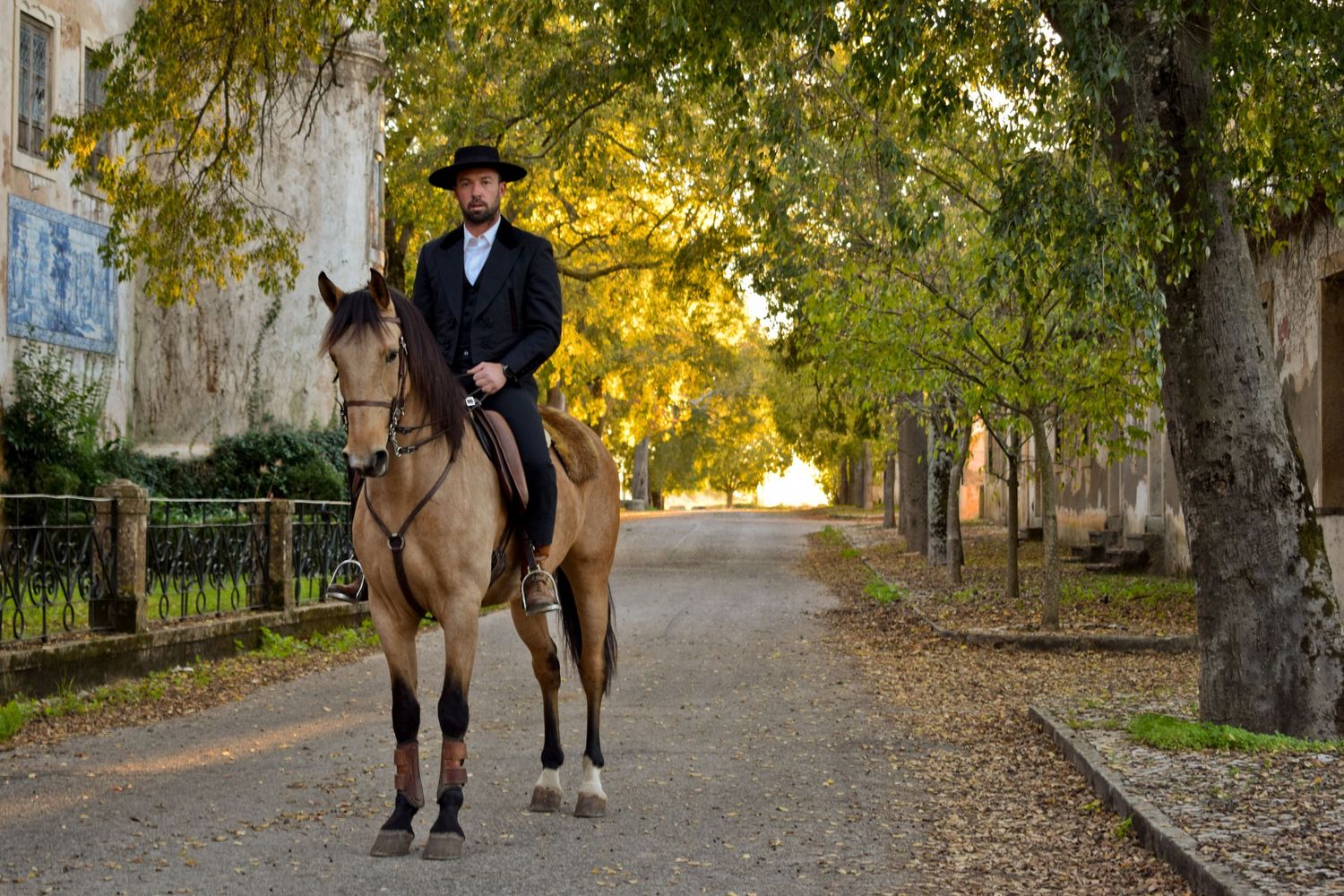 homem a cavalo, na quinta da cardiga, durante a feira do cavalo, na golegã, novembro 2023