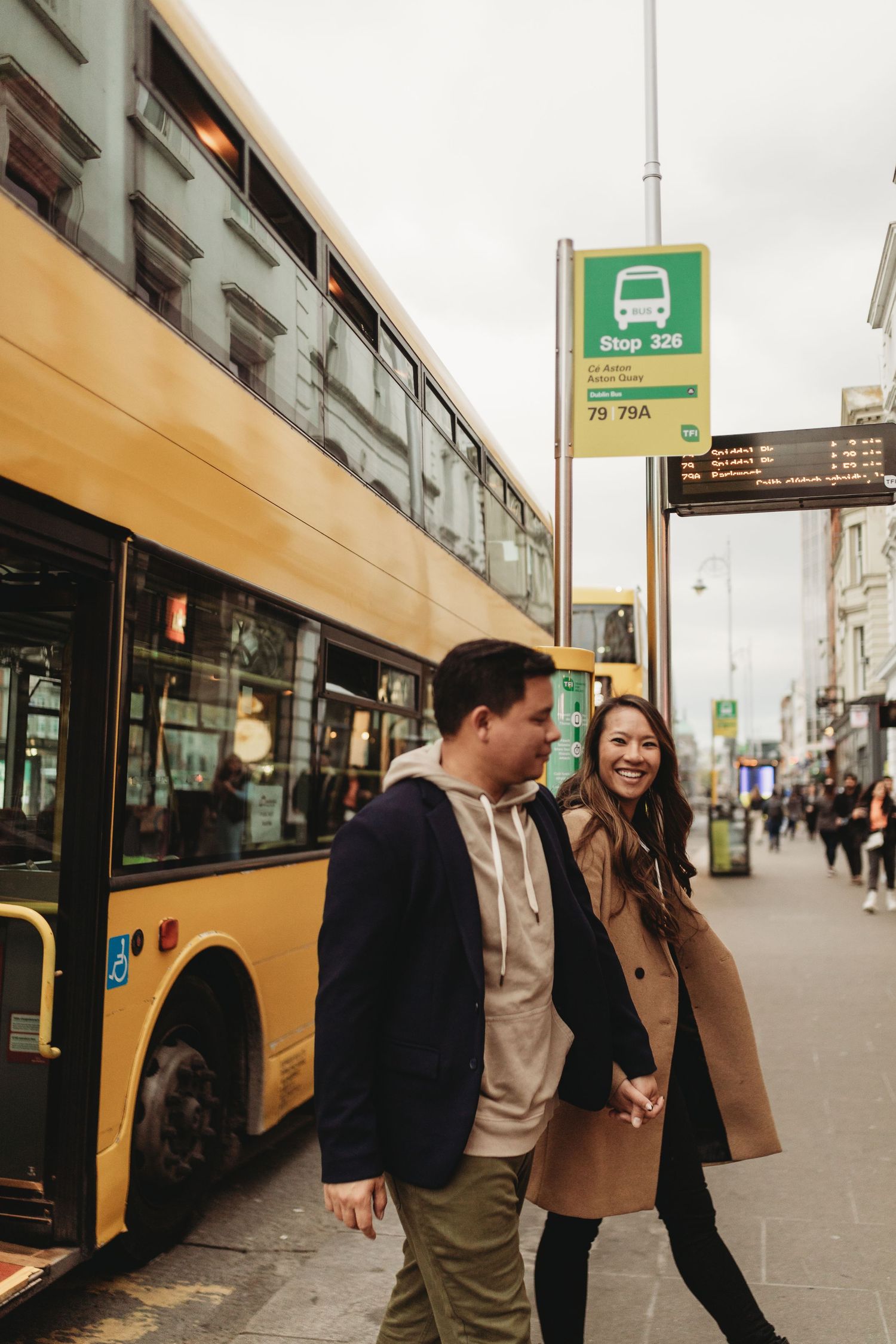 Bus Stop Artsy Engagement Photoshoot Dublin Kissing