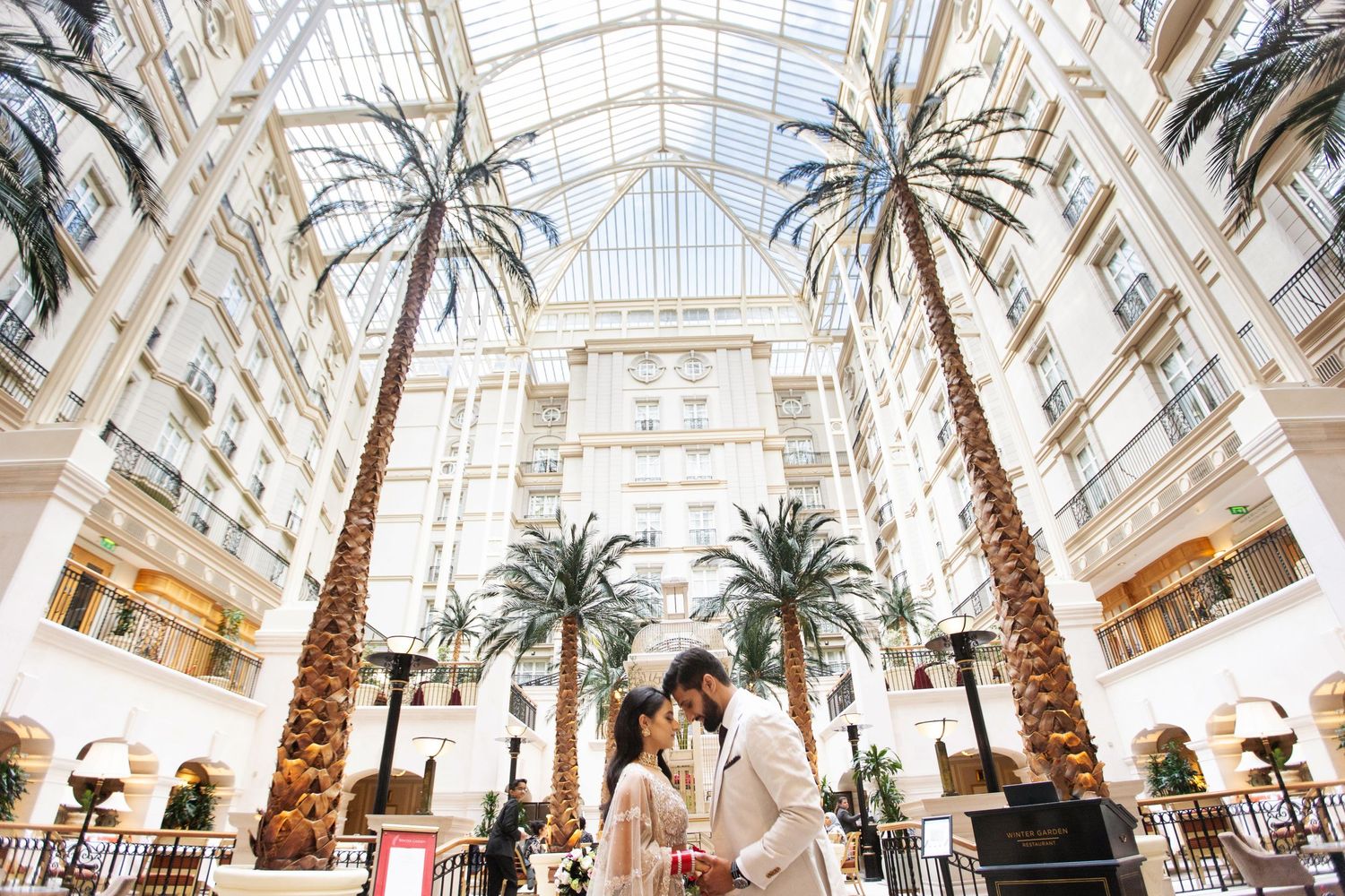 Bride and groom photography at the Landmark Hotel London