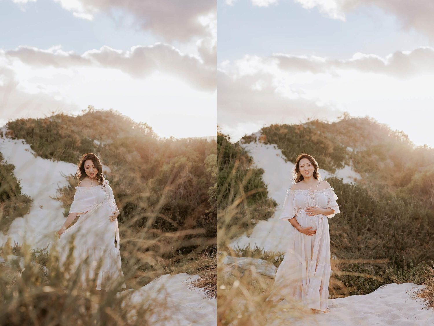Outdoor boho beach maternity photoshoot in Perth