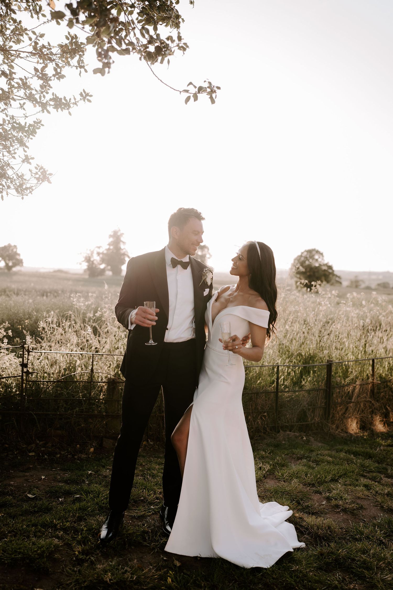 bride-and-groom-sunset-golden-hour-stockton-house-wedding-shropshire