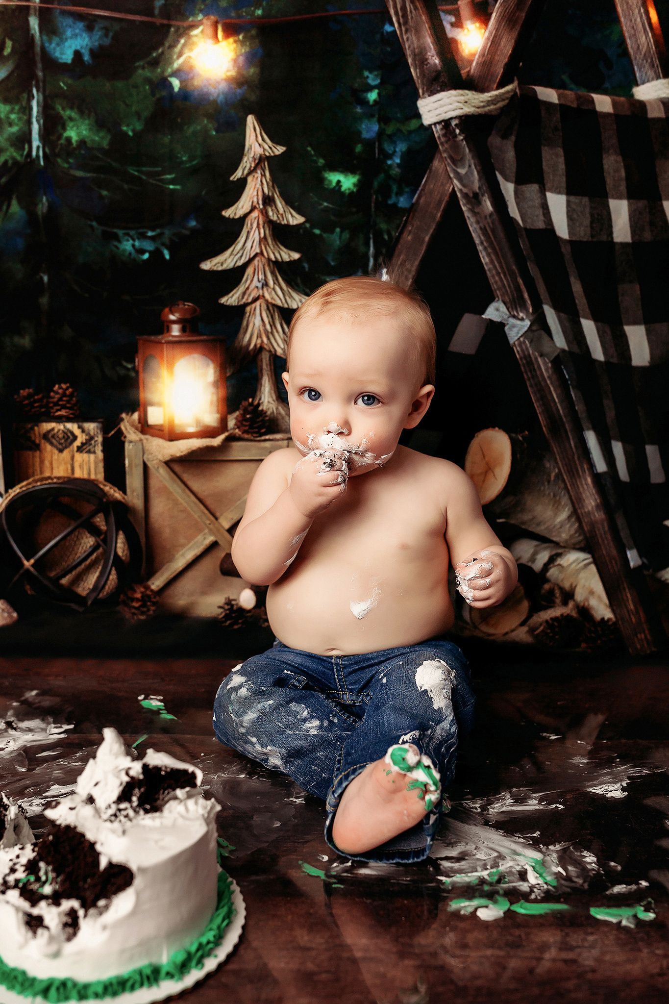 Broken Arrow cake smash photographer little boy eat cake