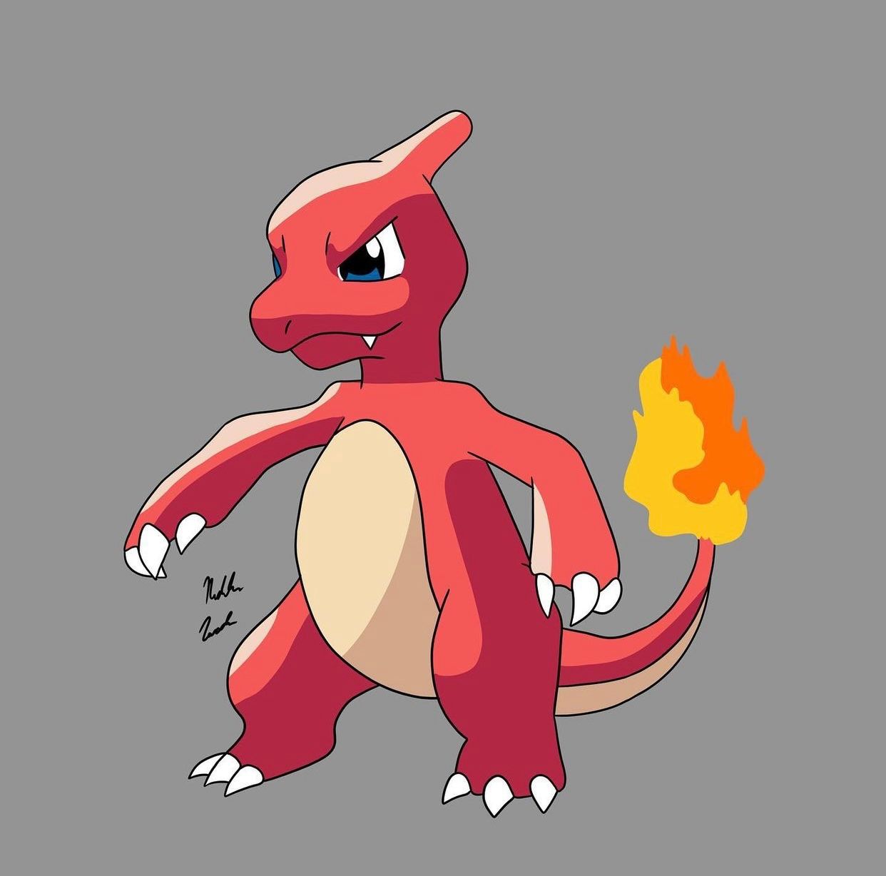 Charmeleon Pokemon character sprite animation frames with flame tail against gray background.