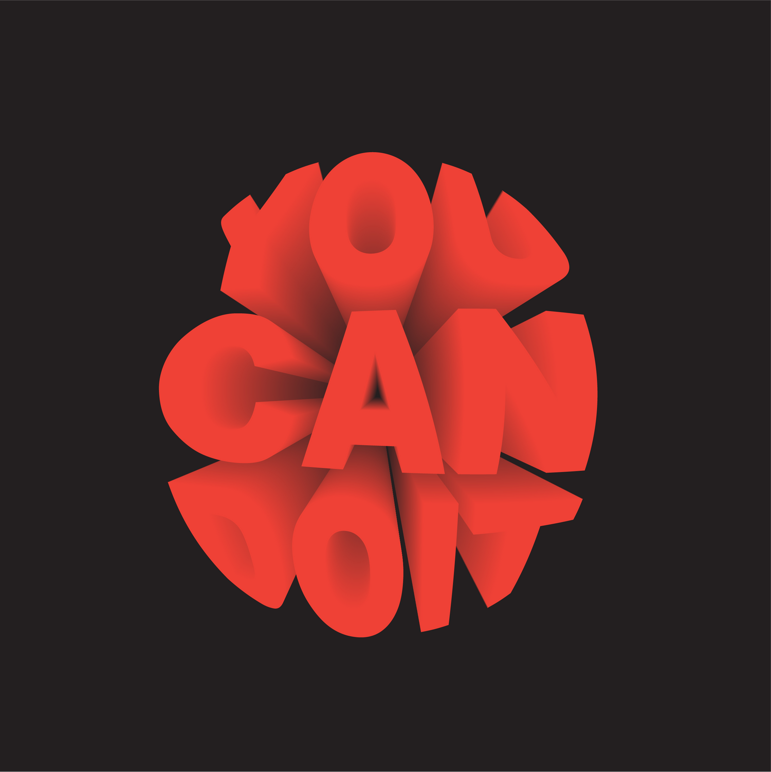 Red 3D text animation frames on black background.